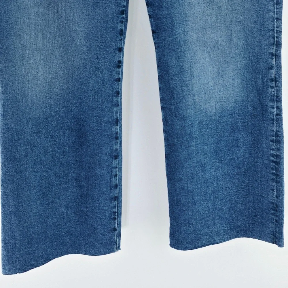 Ética Wide Leg Jeans Womens 31 Blue High Rise Raw Hem Sustainable Cropped Cotton
